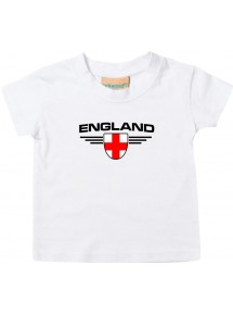Baby Kinder-Shirt England, Wappen mit Wunschnamen und Wunschnummer Land, Länder, weiss, 0-6 Monate
