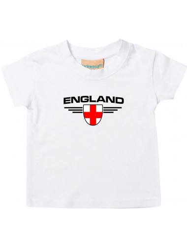 Baby Kinder-Shirt England, Wappen mit Wunschnamen und Wunschnummer Land, Länder, weiss, 0-6 Monate