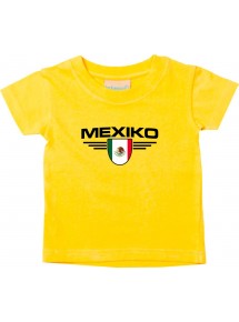 Baby Kinder-Shirt Mexiko, Wappen mit Wunschnamen und Wunschnummer Land, Länder, gelb, 0-6 Monate