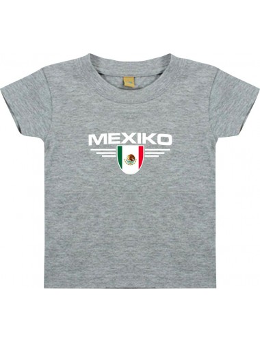 Baby Kinder-Shirt Mexiko, Wappen mit Wunschnamen und Wunschnummer Land, Länder, grau, 0-6 Monate