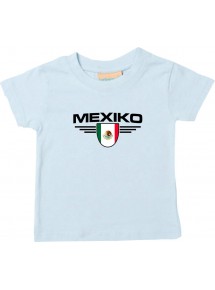 Baby Kinder-Shirt Mexiko, Wappen mit Wunschnamen und Wunschnummer Land, Länder, hellblau, 0-6 Monate