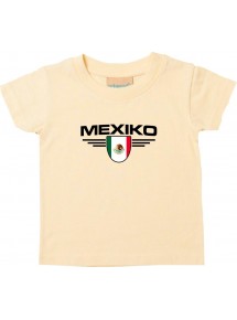 Baby Kinder-Shirt Mexiko, Wappen mit Wunschnamen und Wunschnummer Land, Länder, hellgelb, 0-6 Monate