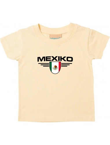 Baby Kinder-Shirt Mexiko, Wappen mit Wunschnamen und Wunschnummer Land, Länder, hellgelb, 0-6 Monate