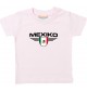 Baby Kinder-Shirt Mexiko, Wappen mit Wunschnamen und Wunschnummer Land, Länder, rosa, 0-6 Monate