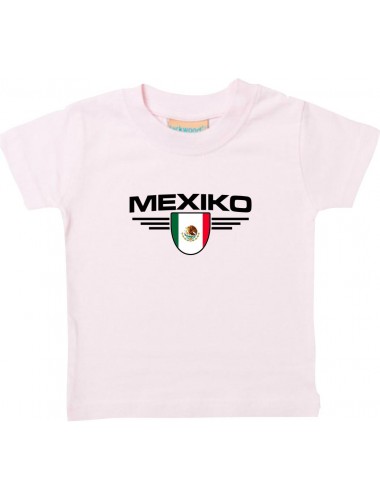 Baby Kinder-Shirt Mexiko, Wappen mit Wunschnamen und Wunschnummer Land, Länder, rosa, 0-6 Monate