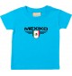 Baby Kinder-Shirt Mexiko, Wappen mit Wunschnamen und Wunschnummer Land, Länder, tuerkis, 0-6 Monate