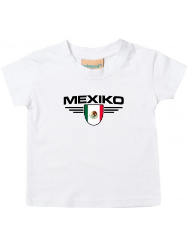 Baby Kinder-Shirt Mexiko, Wappen mit Wunschnamen und Wunschnummer Land, Länder, weiss, 0-6 Monate