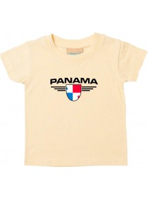 Baby Kinder-Shirt Panama, Wappen mit Wunschnamen und Wunschnummer Land, Länder, hellgelb, 0-6 Monate