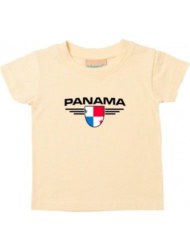Baby Kinder-Shirt Panama, Wappen mit Wunschnamen und Wunschnummer Land, Länder, hellgelb, 0-6 Monate