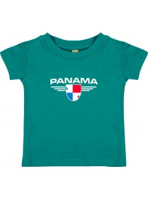 Baby Kinder-Shirt Panama, Wappen mit Wunschnamen und Wunschnummer Land, Länder, jade, 0-6 Monate