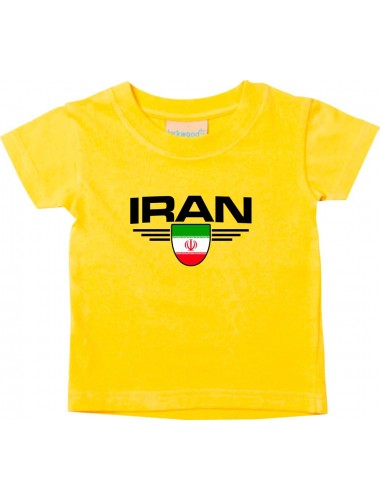 Baby Kinder-Shirt Iran, Wappen mit Wunschnamen und Wunschnummer Land, Länder, gelb, 0-6 Monate