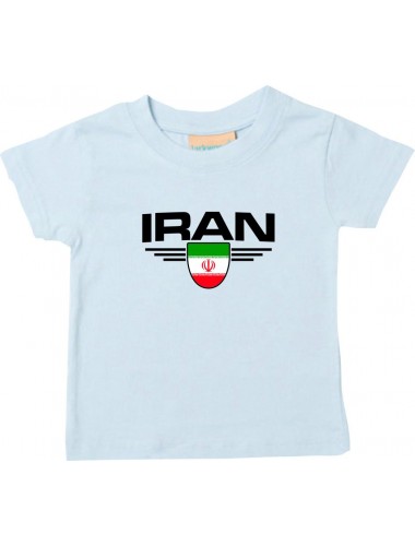 Baby Kinder-Shirt Iran, Wappen mit Wunschnamen und Wunschnummer Land, Länder, hellblau, 0-6 Monate