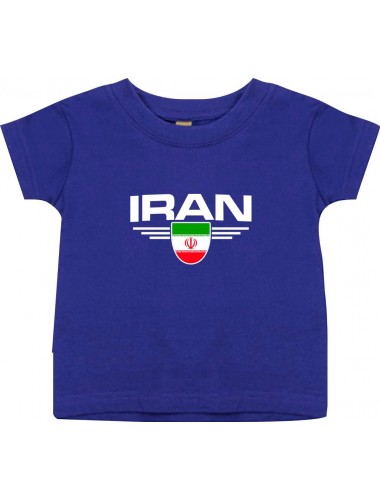 Baby Kinder-Shirt Iran, Wappen mit Wunschnamen und Wunschnummer Land, Länder, lila, 0-6 Monate