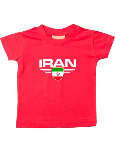Baby Kinder-Shirt Iran, Wappen mit Wunschnamen und Wunschnummer Land, Länder, rot, 0-6 Monate