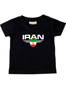 Baby Kinder-Shirt Iran, Wappen mit Wunschnamen und Wunschnummer Land, Länder, schwarz, 0-6 Monate