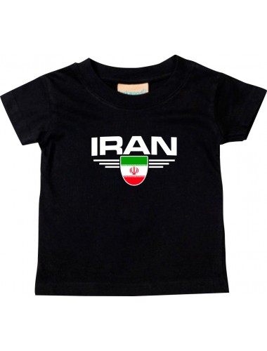 Baby Kinder-Shirt Iran, Wappen mit Wunschnamen und Wunschnummer Land, Länder, schwarz, 0-6 Monate