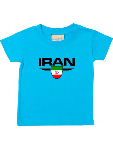 Baby Kinder-Shirt Iran, Wappen mit Wunschnamen und Wunschnummer Land, Länder, tuerkis, 0-6 Monate