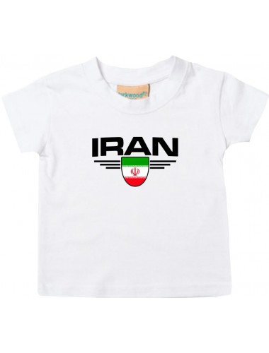 Baby Kinder-Shirt Iran, Wappen mit Wunschnamen und Wunschnummer Land, Länder, weiss, 0-6 Monate