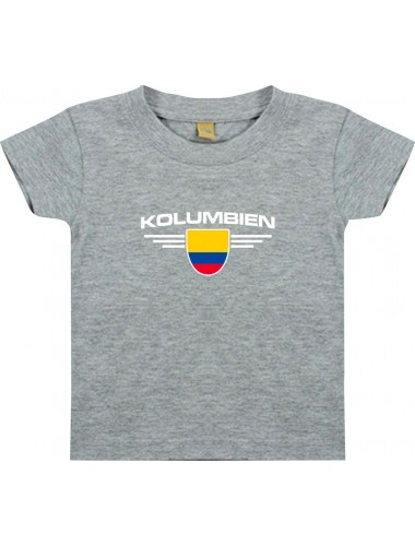 Baby Kinder-Shirt Kolumbien, Wappen mit Wunschnamen und Wunschnummer Land, Länder, grau, 0-6 Monate
