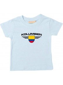 Baby Kinder-Shirt Kolumbien, Wappen mit Wunschnamen und Wunschnummer Land, Länder, hellblau, 0-6 Monate