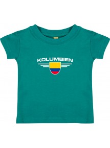 Baby Kinder-Shirt Kolumbien, Wappen mit Wunschnamen und Wunschnummer Land, Länder, jade, 0-6 Monate