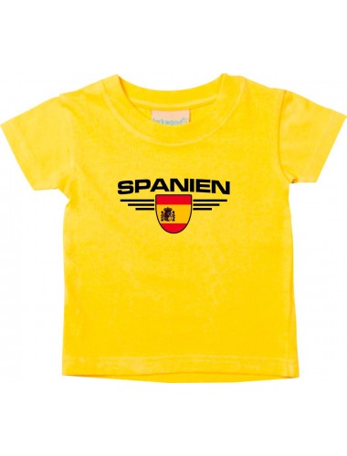 Baby Kinder-Shirt Spanien, Wappen mit Wunschnamen und Wunschnummer Land, Länder, gelb, 0-6 Monate