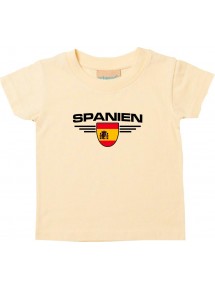 Baby Kinder-Shirt Spanien, Wappen mit Wunschnamen und Wunschnummer Land, Länder, hellgelb, 0-6 Monate
