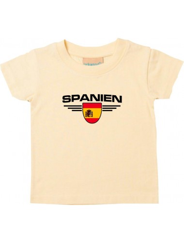 Baby Kinder-Shirt Spanien, Wappen mit Wunschnamen und Wunschnummer Land, Länder, hellgelb, 0-6 Monate