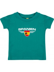 Baby Kinder-Shirt Spanien, Wappen mit Wunschnamen und Wunschnummer Land, Länder, jade, 0-6 Monate