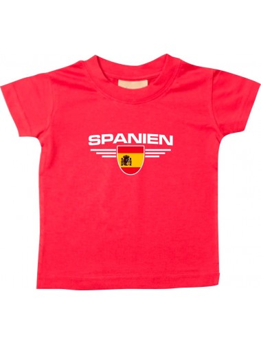 Baby Kinder-Shirt Spanien, Wappen mit Wunschnamen und Wunschnummer Land, Länder, rot, 0-6 Monate