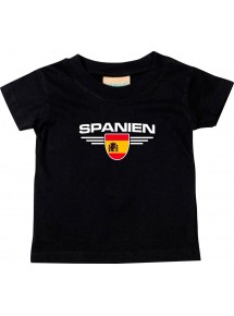 Baby Kinder-Shirt Spanien, Wappen mit Wunschnamen und Wunschnummer Land, Länder, schwarz, 0-6 Monate