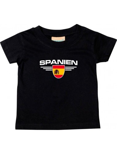 Baby Kinder-Shirt Spanien, Wappen mit Wunschnamen und Wunschnummer Land, Länder, schwarz, 0-6 Monate