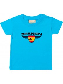 Baby Kinder-Shirt Spanien, Wappen mit Wunschnamen und Wunschnummer Land, Länder, tuerkis, 0-6 Monate