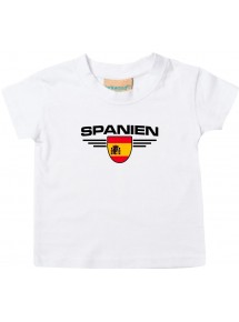 Baby Kinder-Shirt Spanien, Wappen mit Wunschnamen und Wunschnummer Land, Länder, weiss, 0-6 Monate