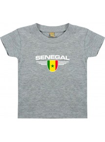 Baby Kinder-Shirt Senegal, Wappen mit Wunschnamen und Wunschnummer Land, Länder, grau, 0-6 Monate