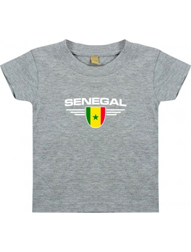Baby Kinder-Shirt Senegal, Wappen mit Wunschnamen und Wunschnummer Land, Länder, grau, 0-6 Monate