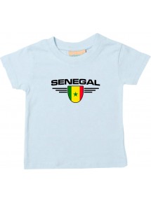 Baby Kinder-Shirt Senegal, Wappen mit Wunschnamen und Wunschnummer Land, Länder, hellblau, 0-6 Monate