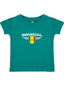 Baby Kinder-Shirt Senegal, Wappen mit Wunschnamen und Wunschnummer Land, Länder, jade, 0-6 Monate