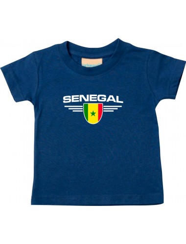 Baby Kinder-Shirt Senegal, Wappen mit Wunschnamen und Wunschnummer Land, Länder, navy, 0-6 Monate