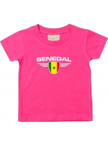 Baby Kinder-Shirt Senegal, Wappen mit Wunschnamen und Wunschnummer Land, Länder, pink, 0-6 Monate
