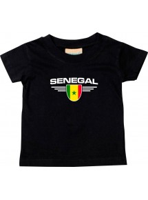 Baby Kinder-Shirt Senegal, Wappen mit Wunschnamen und Wunschnummer Land, Länder, schwarz, 0-6 Monate