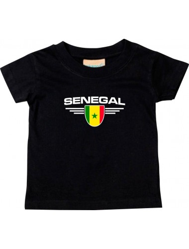 Baby Kinder-Shirt Senegal, Wappen mit Wunschnamen und Wunschnummer Land, Länder, schwarz, 0-6 Monate