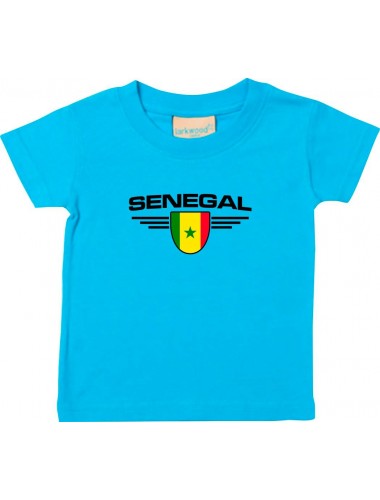 Baby Kinder-Shirt Senegal, Wappen mit Wunschnamen und Wunschnummer Land, Länder, tuerkis, 0-6 Monate