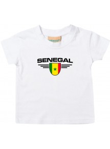 Baby Kinder-Shirt Senegal, Wappen mit Wunschnamen und Wunschnummer Land, Länder, weiss, 0-6 Monate