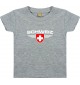 Baby Kinder-Shirt Schweiz, Wappen mit Wunschnamen und Wunschnummer Land, Länder, grau, 0-6 Monate