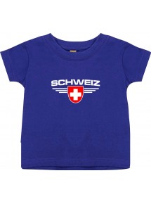 Baby Kinder-Shirt Schweiz, Wappen mit Wunschnamen und Wunschnummer Land, Länder, lila, 0-6 Monate