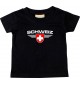 Baby Kinder-Shirt Schweiz, Wappen mit Wunschnamen und Wunschnummer Land, Länder, schwarz, 0-6 Monate