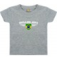 Baby Kinder-Shirt Brasilien, Wappen mit Wunschnamen und Wunschnummer Land, Länder, grau, 0-6 Monate