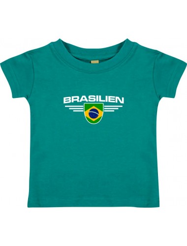 Baby Kinder-Shirt Brasilien, Wappen mit Wunschnamen und Wunschnummer Land, Länder, jade, 0-6 Monate