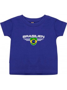 Baby Kinder-Shirt Brasilien, Wappen mit Wunschnamen und Wunschnummer Land, Länder, lila, 0-6 Monate